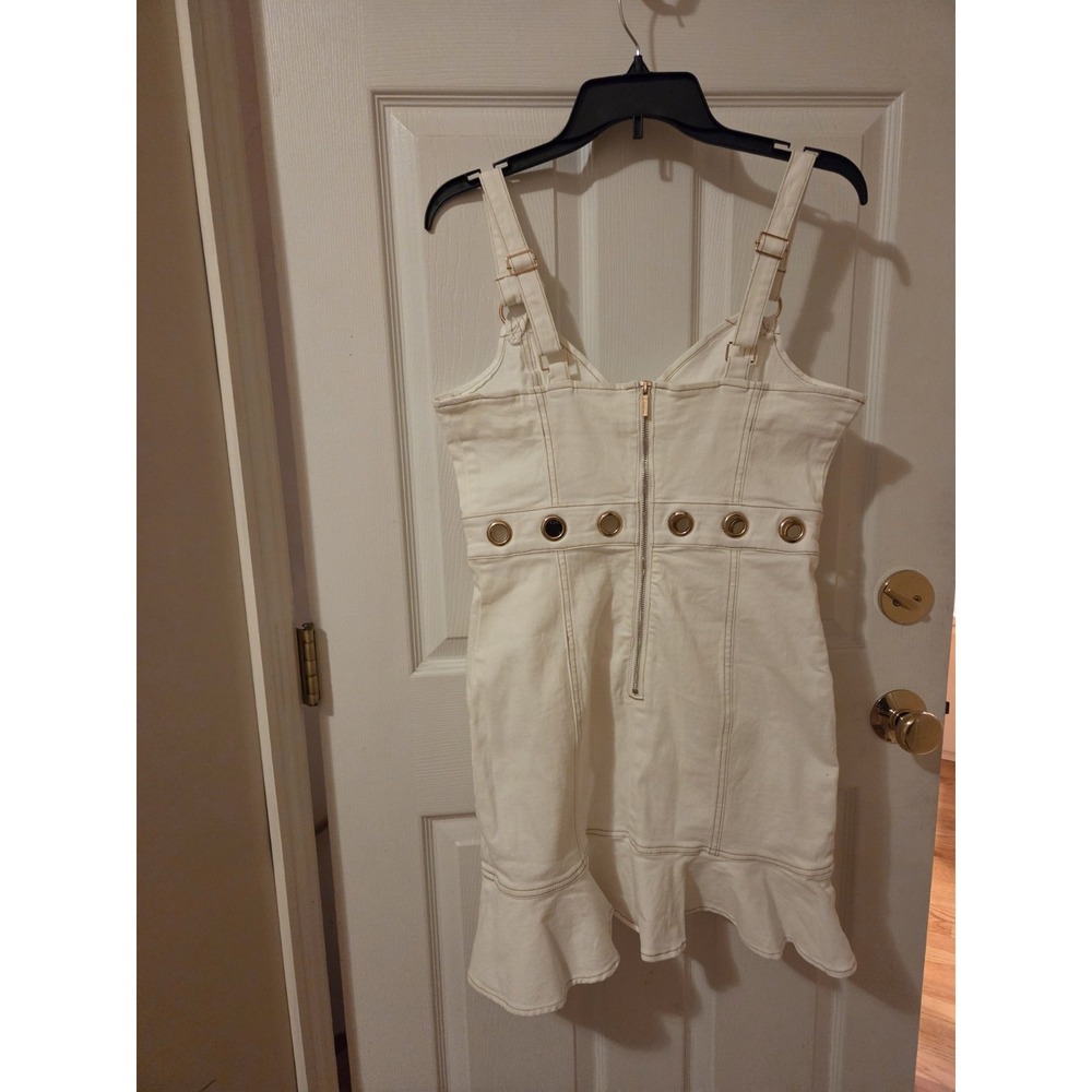 Bebe Eyelet Detail Fit Flare Denim Dress White Size 6 NWT - Picture 7 of 16
